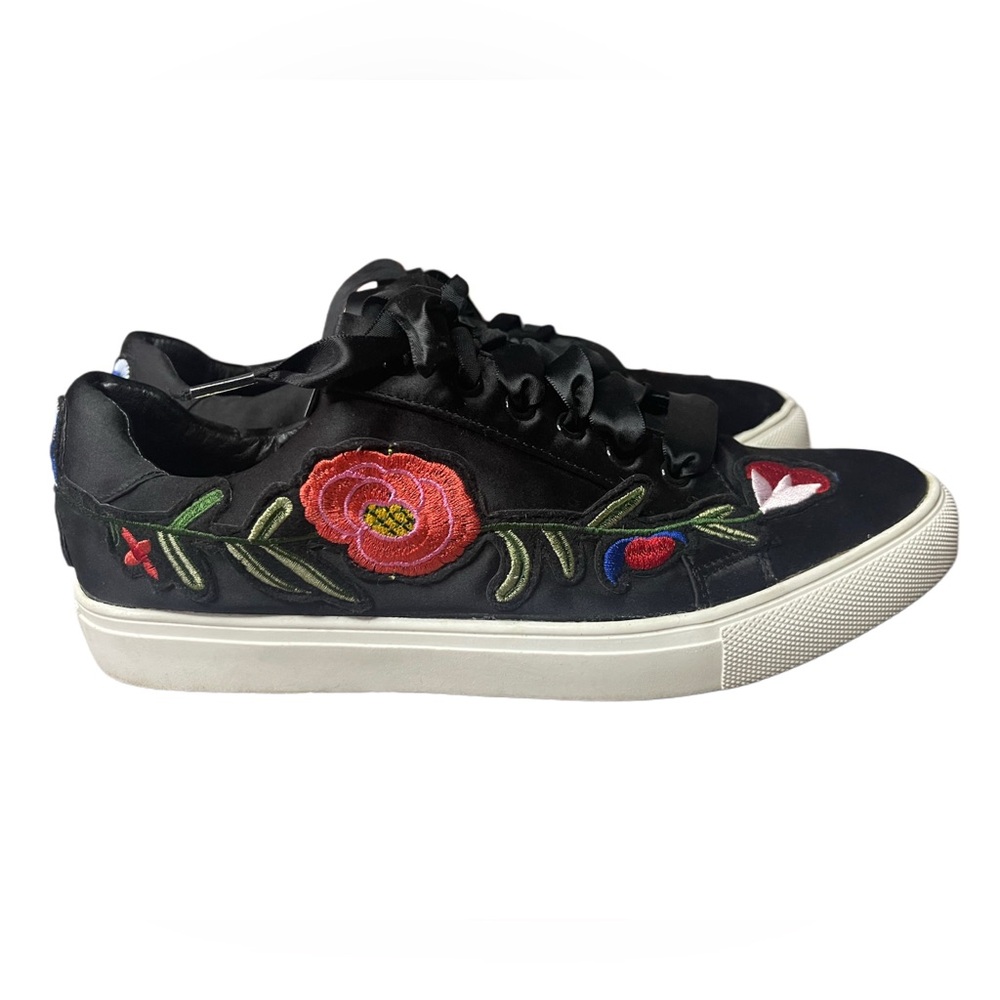 Report Satin Floral Embroidered Black Sneakers